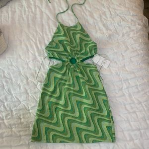 Zara Short Jacquard Dress Green
